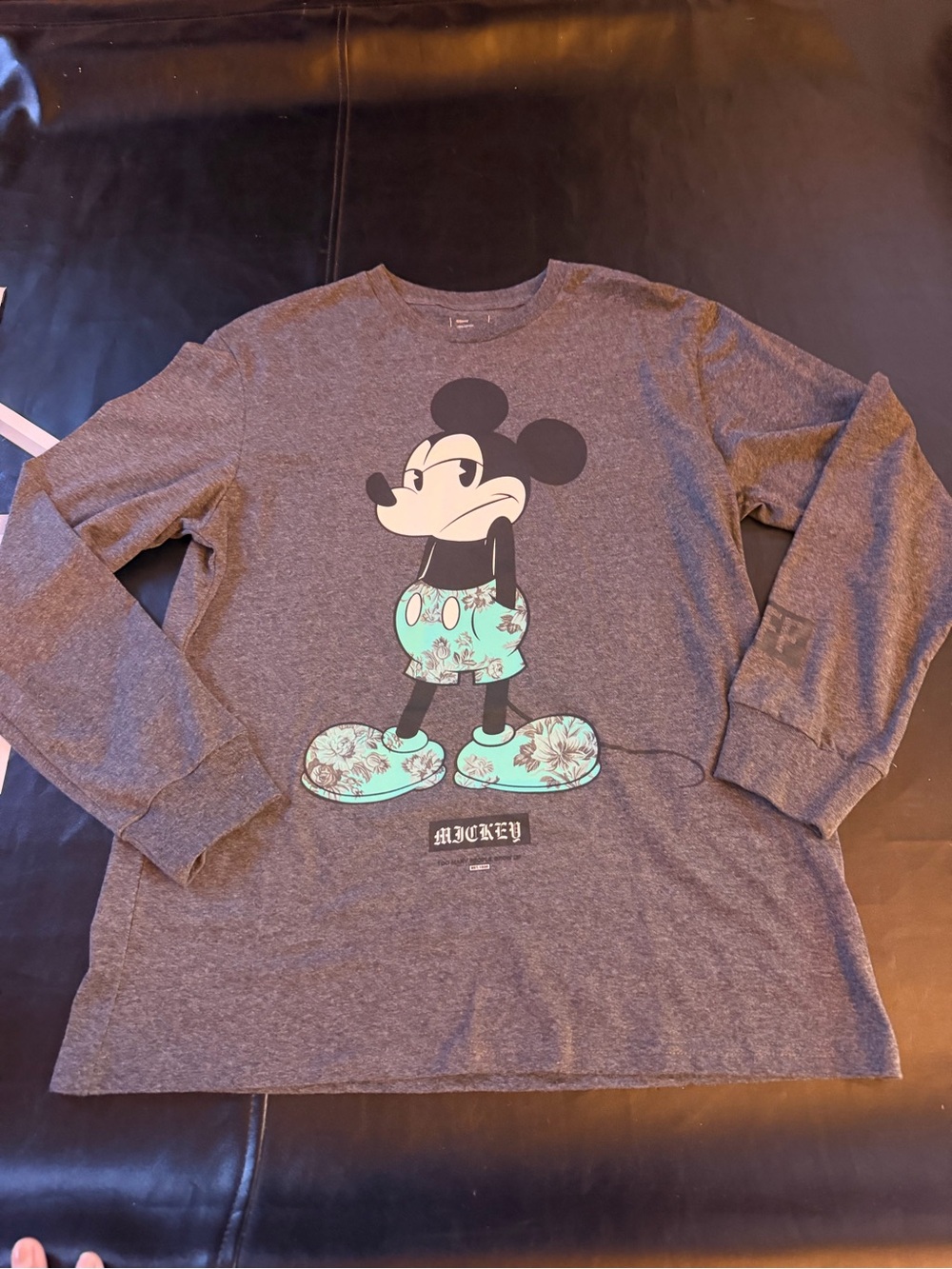Neff Gray Long-Sleeve Tee with Teal Mickey Graphic